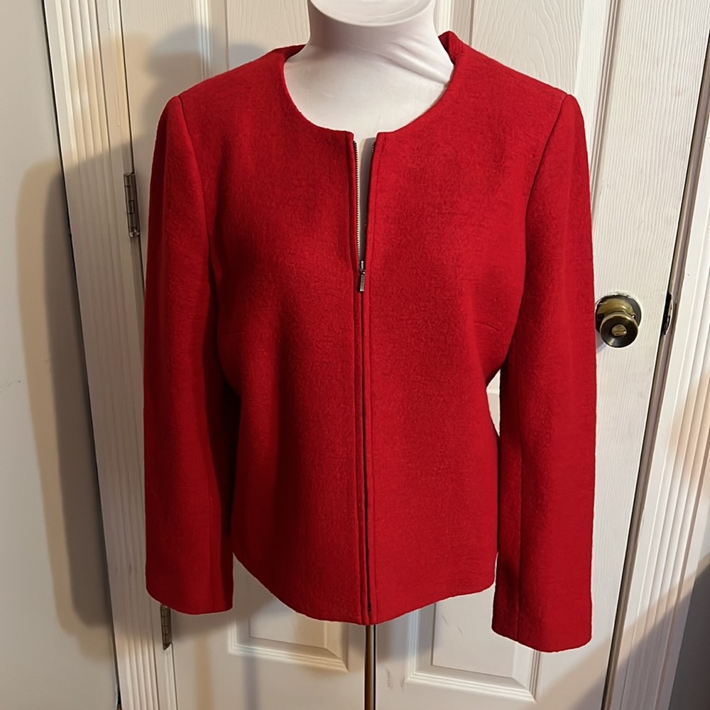 Red brushed, Jewel, zipper front, Talbots